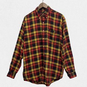 J Crew Made in USA Red Yellow Cotton Plaid Shirt